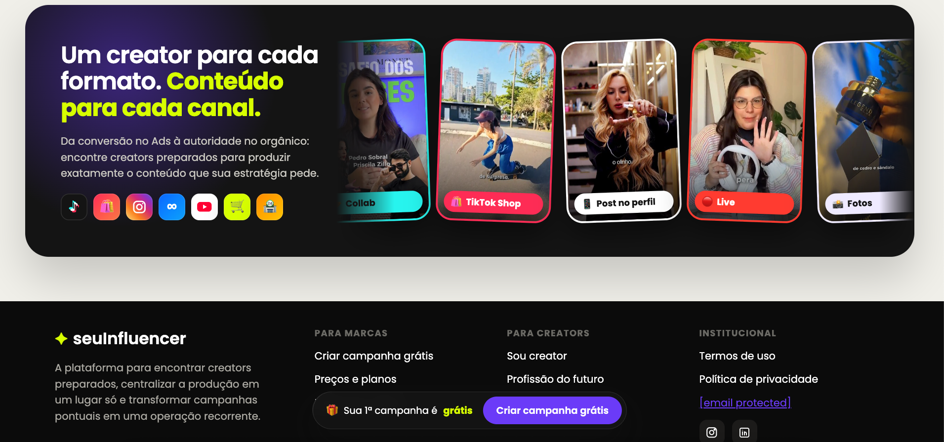 Seção de formatos da LP